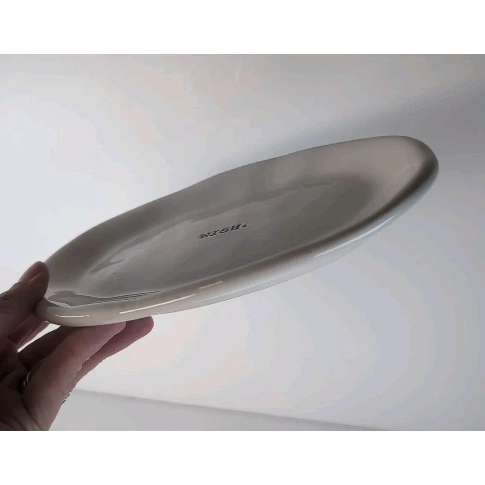 Rae Dunn Big ~M~ Natural Off White Oval Christmas Plate Platter Red Word 